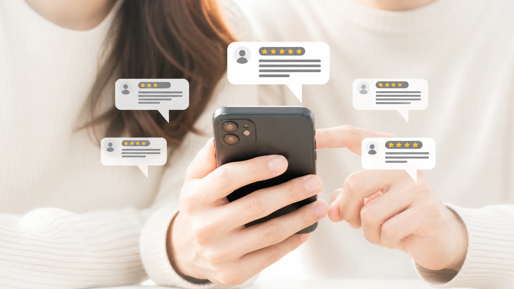 Phone showing real estate reviews and social proof